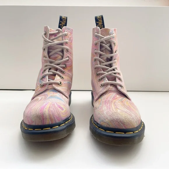 Dr Martens pascal 1460 MARBLED SUEDE LACE UP BOOTS rainbow unicorn girly combat - Picture 3 of 11
